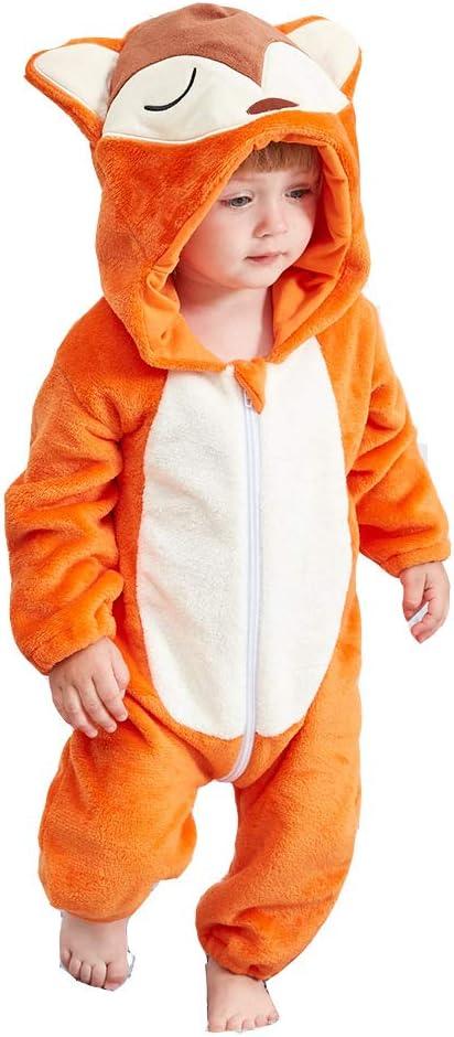 Unisex Kids Baby Halloween Costumes Cartoon Outfit Hooded Homewear (90(height 30-33 in / ages 12-17months), Fox)