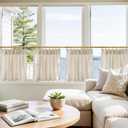 jinchan Linen Pinch Pleated Kitchen Curtains 24 Inch 4 Panels, Natural Linen Tier Curtains Back Tab Farmhouse Cafe, Light Filtering Small Window Drapes for Bathroom Laundry Room Beige