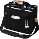 Canvas Tote Bag with Multi-Pocket for Women Large Crossbody Shoulder Handbag Everything Tote Bag with Compartments (Black) L