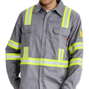 SRsafety Hi Vis FR Shirts for Men,7.0oz Long Sleeve FR Work Shirts,100% Cotton High Visibility Fire Shirt L