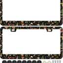 2Pcs Woodland Fern Moth Dragonfly Mushroom Amanita License Plate Frames Cover Holders Stainless Steel Kawaii Goth Black License Plate Cover with Screw Caps Cover Set - 2-Hole