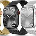 3 Pack Metal Mesh Loop Compatible with Apple Watch Band 38mm 40mm 41mm 42mm 44mm 45mm 46mm 49mm Women Men, Stainless Steel Magnetic Clasp Strap for iWatch Series 11 10 9 8 SE 7 6 5 4 3 2 1 Ultra (Gold/Black/Silver)