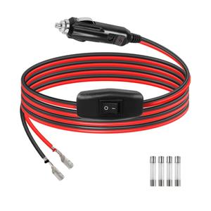 GELRHONR 12V Cigarette Lighter Male Plug with Leads & LED Light, Replacement Cigarette Lighter Male Plug to Bullet Female Terminal Extension Cable with Switch Button,15A Fuse (1M)