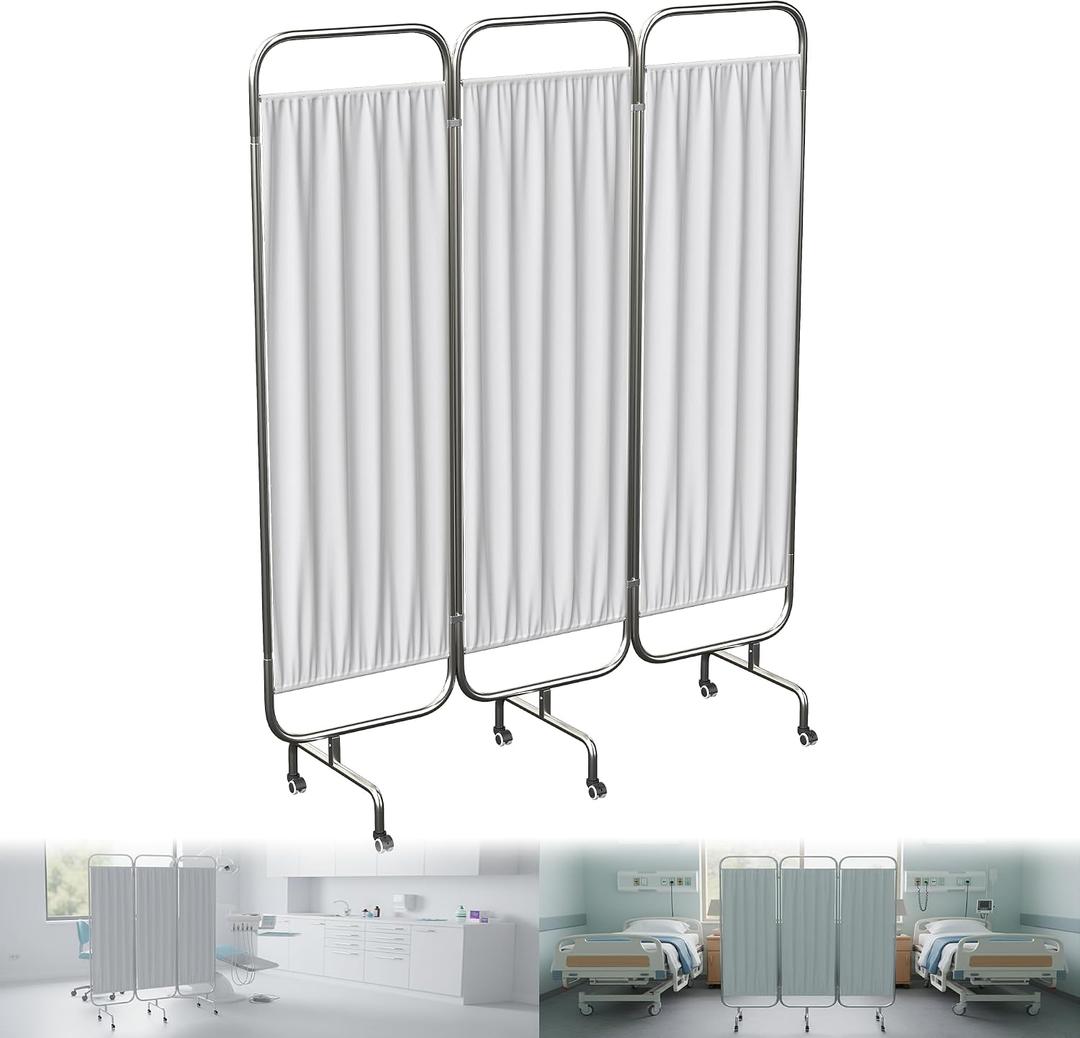 YAGEANNL 3-Panel Medical Privacy Screen on Wheels, Portable Medical Screen