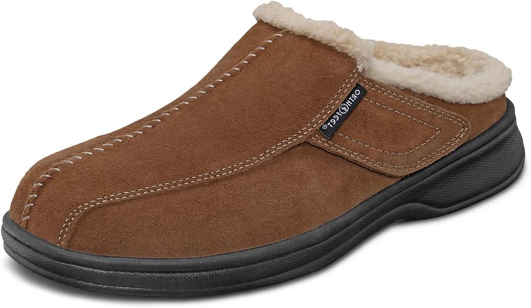 Orthofeet Men's Orthopedic Asheville Adjustable Faux Fur Lined Slipper, 13
