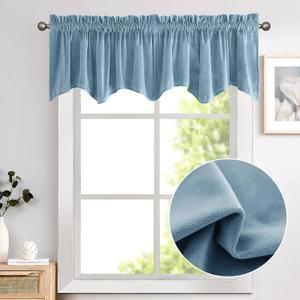 Lazzzy Blue Velvet Valance Blackout Thermal Insulated Scalloped Valance Small Short Wave-Shaped Window Curtain for Bedroom Living Room 18 Inch Curtain Valance Rod Pocket 1 Panel Dark Slate
