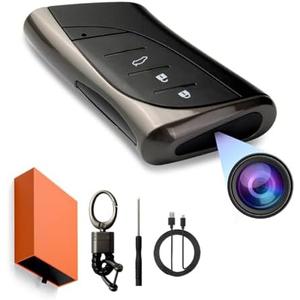 DAMOACAM QHD 2560x1440P Car Key 2K Hidden Camera Spy Camera Key fob Key Chain Concealed Lens No Red Light Wide-Angle Nanny Security Surveillance Cam USB Type C