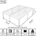 ROIL 14 Inch White King Bed Frame with Rounded Corner and Headboard Hole Mattress Retainers 3500LBS Heavy Duty Steel Slats No Box Spring Needed Platform Noise-Free Easy Assembly