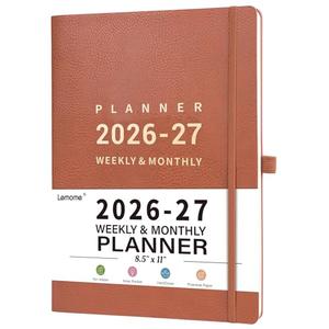 Planner 2026-2027 - 2026-2027 Planner Weekly and Monthly, 8.5" x 11", July 2026 - June 2027, Faux Leather Cover, Pen Holder, Pocket, 25 Notes Pages, A4 Premium Paper - Brown