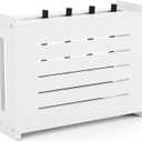 Wooden WiFi Router Storage Box, Wall-Mounted Router Hider with Cable Management System, Countertop Modem Shelf Hider Cover, Home Organization Solution for Most Size Routers, Need Assembly (White)