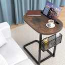 Fashion TV Tray Table with Large Tabletop, Adjustable Sofa Table with Storage Baskets, Strong Metal Frame, Tv Dinner Tray Table for TV Watching, Meals, Snacks (Oval, Brown, 16.93inch x 12.6inch)
