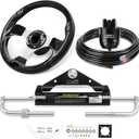 100HP/150HP/300HP Hydraulic Outboard Steering Kit, Marine Hydraulic Steering System with Bi-Directional Locking Cylinders and High Strength Nylon Hose, Single Station, Single Engine Use