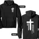 I Can Do All Things Through Christ Front & Back Cross Print Pullover Hoodie (Black, S)