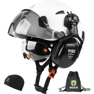 GREEN DEVIL Hard Hat Safety Helmet with Visor and Ear Muffs Men Women Vented Work Hardhat ANSI Z89.1 Cascos De Construccion for Industrial Construction Forestry