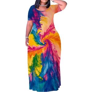 SUZONANA Plus Size Maxi Dress for Curvy Women Summer Casual Sundress Short Sleeve Loose Vacation Dress, 4XL