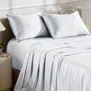 Bare Home Poly Satin Sheet Set - California King - Luxury Soft and Smooth Satin - for Hair and Skin - Breathable - Similar to Silk - Deep Pocket up to 15 - Bedding Sheet Set (Cal King, White)