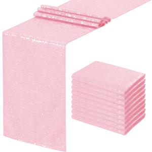 Pink Table Runners 10 Packs 12x108 Inches Glitter Table Runner Wedding Sequin Fabric for Birthday Bridal Baby Shower Engagement Party Decorations