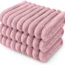 LINENLUX 1 Pack 3 Soft Fleece Dog Blanket for Pet Washable Warm Cat Puppy Fluffy Calming Flannel Pink Medium