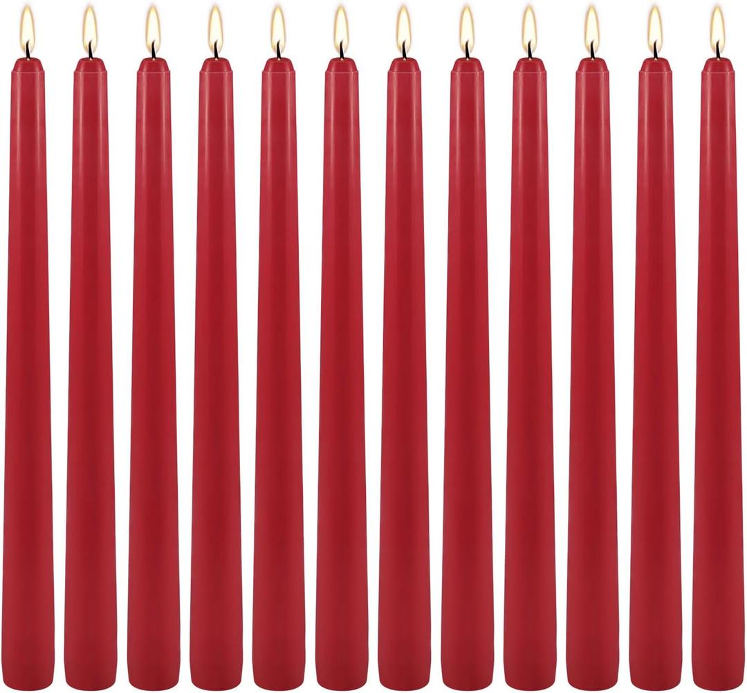 12Pack Red Taper Candles-10 inch Unscented and Dripless Dinner Candles, 8-9 Hours Burn Time, Hand Poured Tall Candlesticks-Ideal for Home Decor Weddings, Dinner Parties, Christmas Candlesticks
