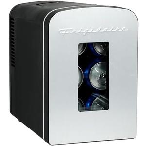 Frigidaire Portable 9-Can Mini Cooler Fridge, 5L, Brushed Stainless Rugged, Window, EFMIS189-SS, Clear Door, Glass