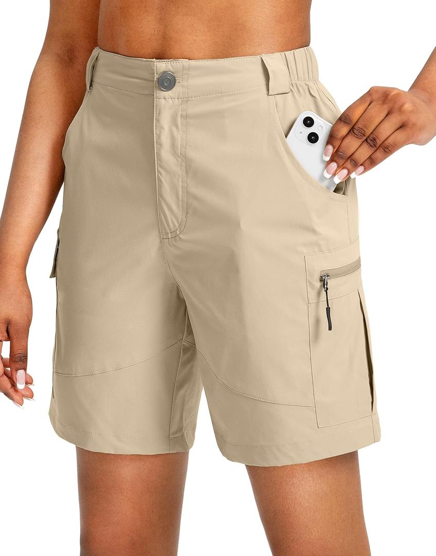 Viodia Women's 7" Hiking Cargo Shorts with Pockets Quick Dry Lightweight Shorts for Women Golf Casual Summer Shorts (X-Large, Khaki)