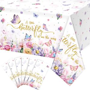 FunnyPars 6 Pack Butterfly Baby Shower Tablecloth, Little Butterfly is On The Way Baby Shower Decorations, Plastic Disposable Rectangle Watercolor Spring Themed Tablecloth Backdrop Party Decorations