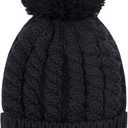 Women's Winter Beanie Warm Fleece Lining - Thick Slouchy Cable Knit Skull Hat Ski Cap (Black)