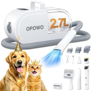 Dog Grooming Vacuum, 2.7L Dog Hair Vacuum with Clipper Nail Grinder Paw Trimmer, 3 Suction Modes, Low Noise Groomer with 7 Pet Grooming Tools, Pet Grooming Vacuum for Dogs Cats (White & Gray)