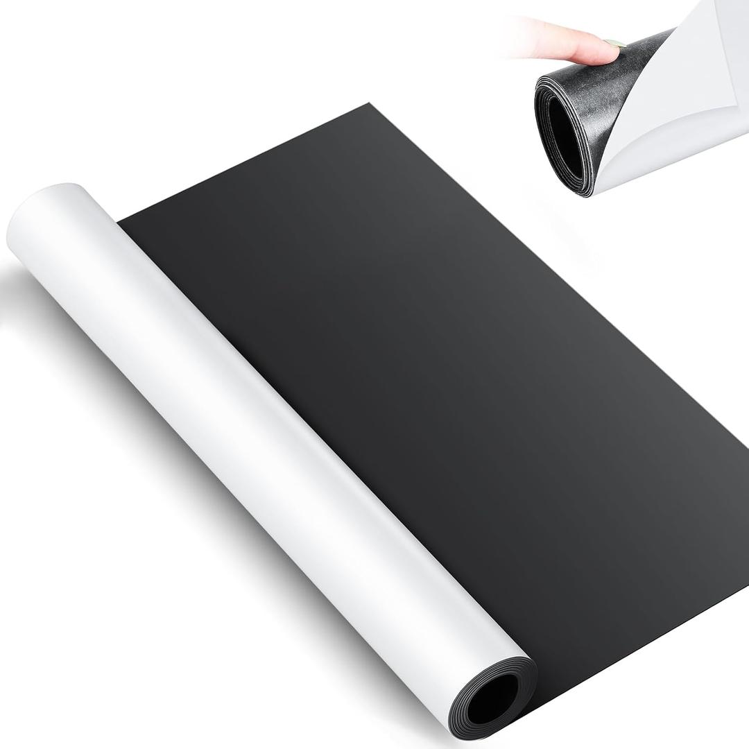 Relaxweex 24 Inch x 5 ft x 30mil Extra Large Adhesive Magnetic Sheet Roll Not Printable Adhesive Backing Cut and Customize Flexible Sheets Blank White Surface Magnetic Sign for Craft Photo Craft