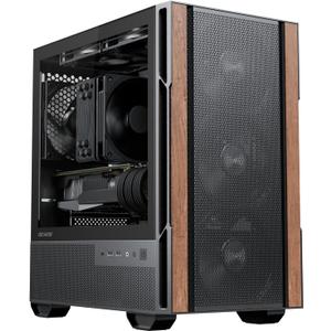 Genuine Walnut Wood Micro ATX Case, MATX PC Case with 4  120mm 3 Pin Non-PWM Case Fans Pre-Installed, Temper Glass Side Panel, with Type-C, Black, Cypress 3 Wood