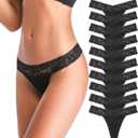 ANNYISON Women's Thongs, T Back Low Waist See Through Panties Cotton Seamless Lace Thongs for Women (Medium, Black 10 Pack)
