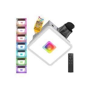 Exhaust Fan with Light & Remote, AC Moter Fans Air Quality Booster,7 RGB Light & Nightlight 3000LM 5 CCT 2700K-6500K Dimmable LED 130 CFM 1 Sone,Memory Function,Bathroom Fans for Ceiling 126B