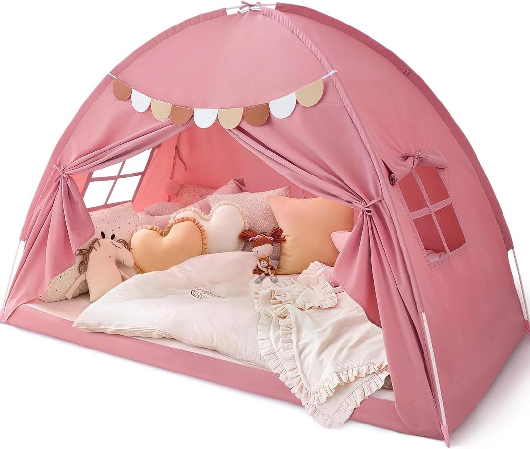 Bed Tent Twin, Bed Canopy for Kids Girls, Tents Toddler Portable Sleeping Tents Indoor, Pink Bunk Canopy Playhouse for Twin Size Bed, Pink  Bed Tent Twin, Bed Canopy for Kids Girls, Tents Toddler Portable Sleeping Tents Indoor, Pink Bunk Canopy Playhouse for Twin Size Bed, Pink