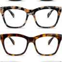 Reading Glasses for Women 3 Pack Oprah Stylish Cat Eye Oversize Readers Blue Light Blocking with Spring Hinge (4 Colors Mix)