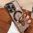 Case for iPhone 13 Pro Max 6.7" with Invisible Magnetic Stand, Compatible with MagSafe & Military-Grade Protection  Clear Plated Phone Cover with Full Camera Lens Protector, Gold