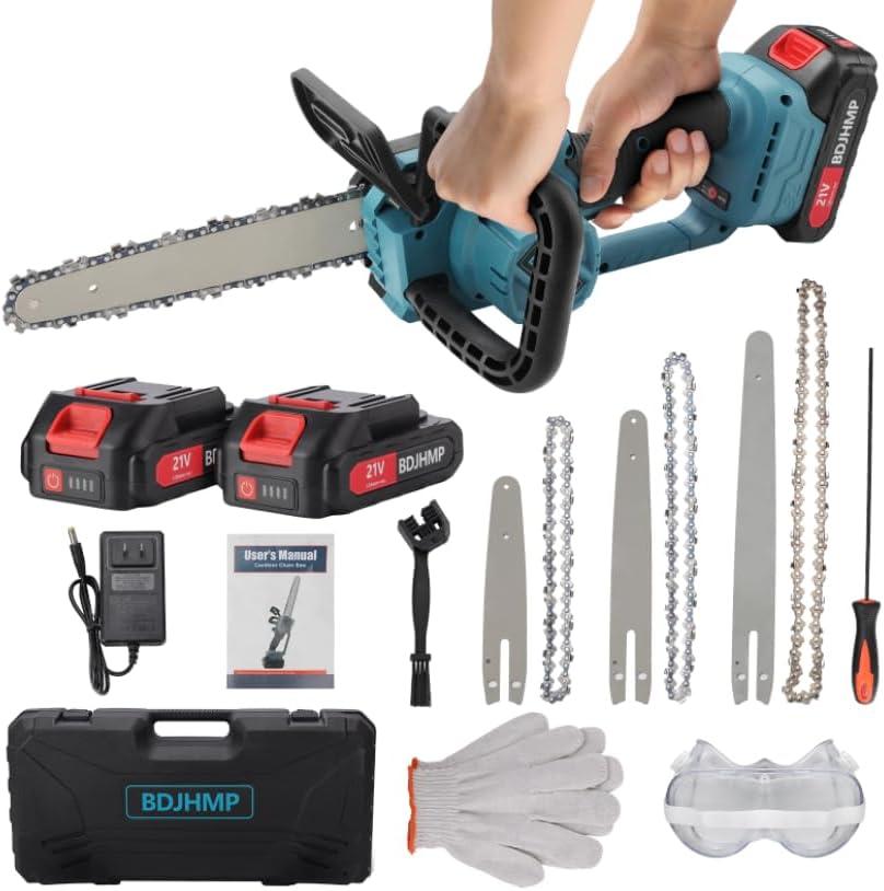 12 Inch 8 Inch 6 Inch Chainsaw Cordless, 6 In. Mini Electric Brushless Chain Saw w/ 2 * 2000mAh Batteries & 3 Guide Plate, 21V Battery Powered Handheld Saw for Trees Trimming Wood Cutting