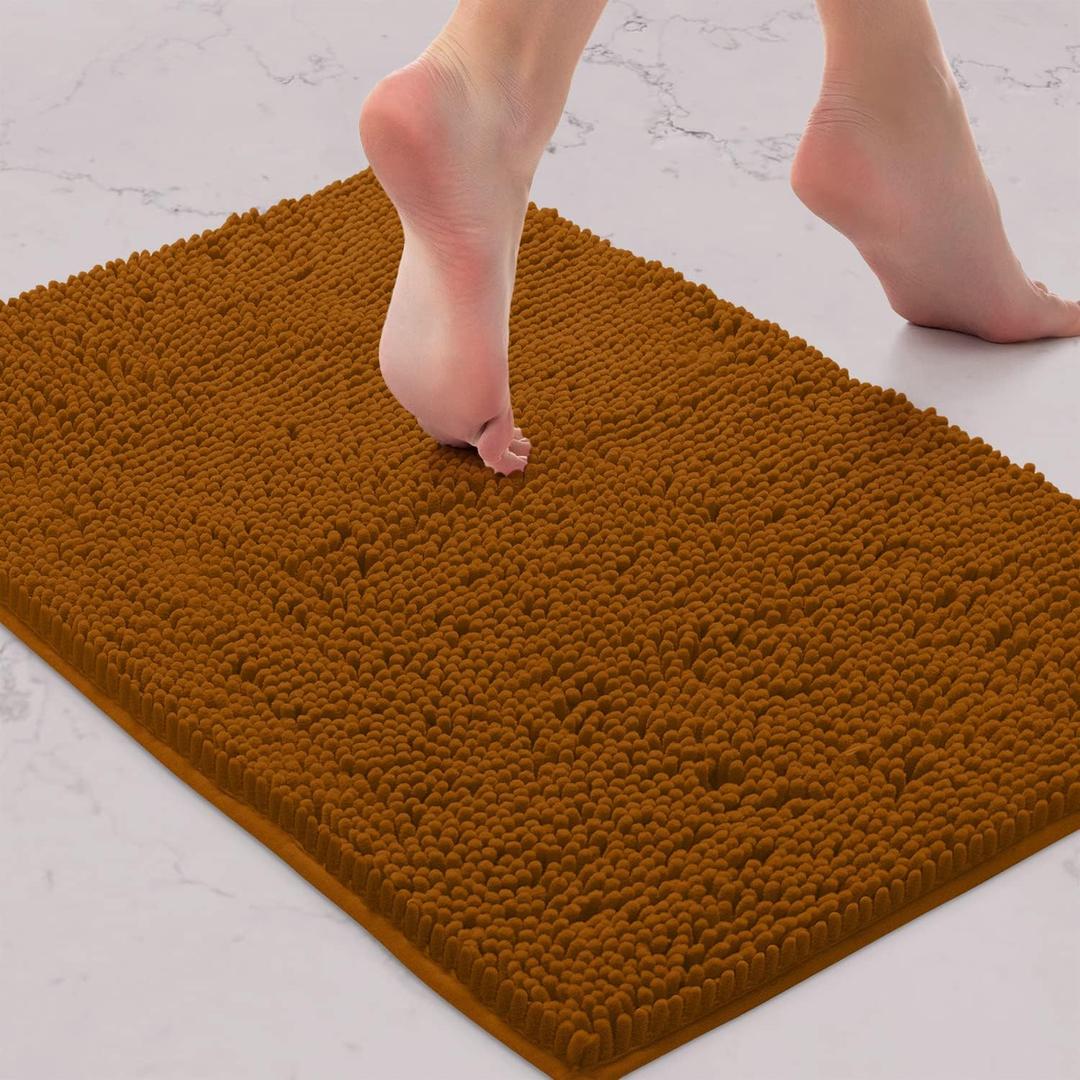 LuxUrux Bath Mat, Extra-Soft Plush Non-Slip Bathroom Rug, Luxury Chenille Microfiber Material, Super Absorbent Shaggy Bath Rug. Machine Wash & Dry (17 x 24 inches, Pumpkin)