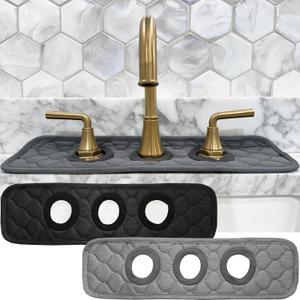 Bathroom Sink Splash Guard 3-Round-Hole : AHA HOMEWARE, Faucet Mat for Bathroom Sink 3 Holes (Black & Gray)
