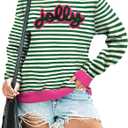 ASTANFY Jolly Sweatshirt Christmas Sequins Sweatshirts Women Glitter Patch Crewneck Sweater Xmas Long Sleeve Pullover (Green, XL)