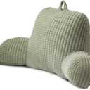 A Nice Night Reading Pillow Bed Wedge Large Adult Children Backrest with Arms Back Support for Sitting Up in Bed/Couch for Lounging Bedrest,Waffle Stereoscopic Design,LightGreen