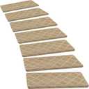 PURE ERA Bullnose Carpet Stair Treads Set Tape Free Non-Slip Indoor Stair Protectors Pet Friendly Rugs 9.5" x 30"(14 Pieces,Khaki Diamond Trellis)