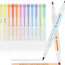 EooUooIP Dual-Tip Highlighter Set, 12 Pack, Pastel Highlighter Assorted Colors, Chisel and Fine Tips Bible Highlighters, No Bleed Highlighters Markers for Bible Journals Planners Books Notes (Double Line-Style)