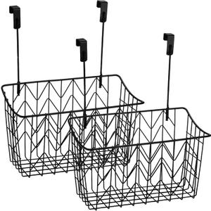 AVLA 2 Pack Over The Cabinet Door Organizer, Grid Storage Baskets with Hooks, Metal Wall Hanging Basket Holder Rack, Wire Kitchen Sink Organization Bin for Bathroom Shampoo, Body Wash