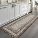 RUGSREAL Runner Rug for Hallway Kitchen Runner Rug 2x10, Machine Washable Long Runner Throw Carpet with Rubber Backing, Stain Resistant Braided Printed Entryway Carpet for Bedroom Living Room, Mocha