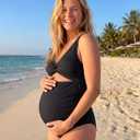 Maternity One Piece Swimsuits for Women - Ribbed Cutout High Waist Maternity Bathing Suits Tie Knot Pregnancy Swimwear (Black, S)
