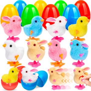 BAYSING 8 Pack Jumbo Easter Egg Fillers Wind-up Bunnies and Chicks for Kids, Basket Stuffers with Toys Inside, Filled Easter Egg Hunt Party Favors Supplies, Easter Basket Essentials, Classroom Prize