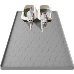 Cat Mat for Litter Box, 40" X 28" Large Silicone Cat Litter Trapping Mat, Waterproof Kitty Litter Mat, Urine-Proof, Easy to Clean, Non-Slip Kitty Scratch Pad for Floor(Gray)
