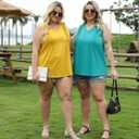 DOLNINE Plus-Size-Womens-Tank-Tops Summer V Neck Sleeveless Shirts Cute Flowy Pleated Blouses Casual Loose Fit Tunics XL-5XL (Purple)