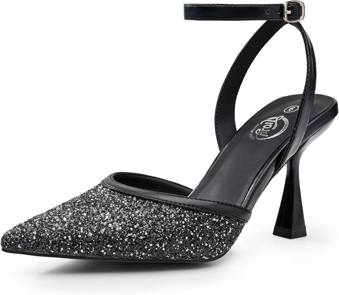 Trary Heels for Women Slingback Pointed Toe Stiletto Heels Ankle Strap Heeled Sandals Comfortable Women's Pumps 3.35" Heel Work Party Wedding Dress Shoes, Size 9.5