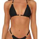 MIKETAI Sexy Bikinis for Women 2 Piece Bikini Spaghetti Strap Swimsuits Solid Color Bathing Swimwear Triangle Bathing Suit (US, Small Black)